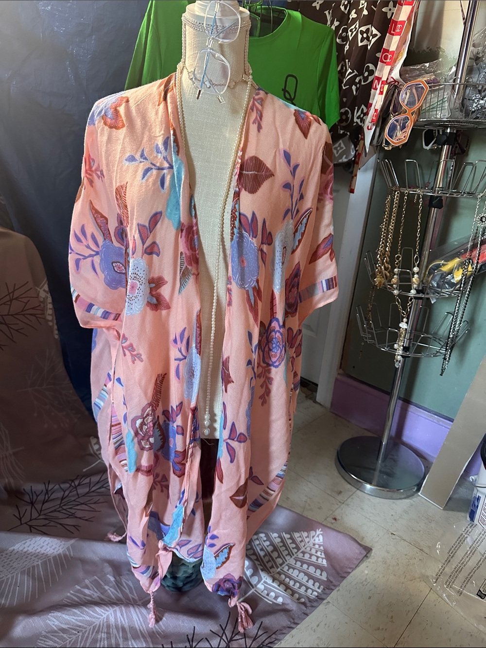 Peach Floral Lightweight Kimono Cardigan - Home Accents